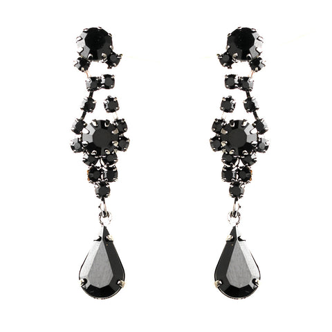 Hematite Black Round & Teardrop Dangle Bridal Wedding Earrings 4782