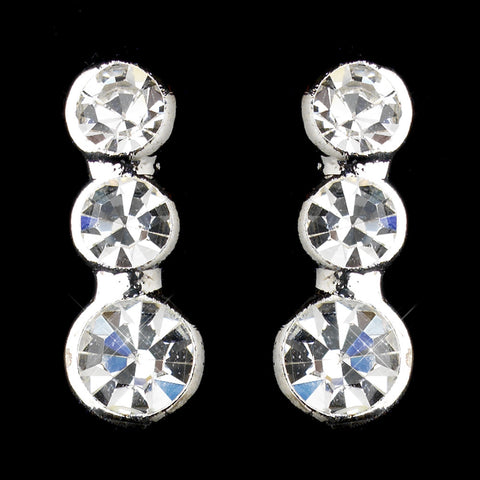 Silver Clear Round Graduated Rhinestone Dangle Bridal Wedding Earrings 5101