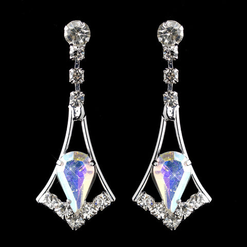Silver AB & Clear Teardrop Dangle Bridal Wedding Earrings 5103