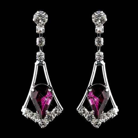 Silver Amethyst & Clear Teardrop Dangle Bridal Wedding Earrings 5103
