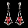 Silver Red & Clear Teardrop Dangle Bridal Wedding Earrings 5103