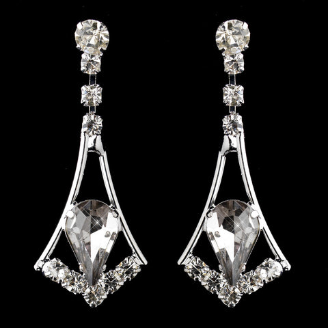 Silver Smoked & Clear Teardrop Dangle Bridal Wedding Earrings 5103