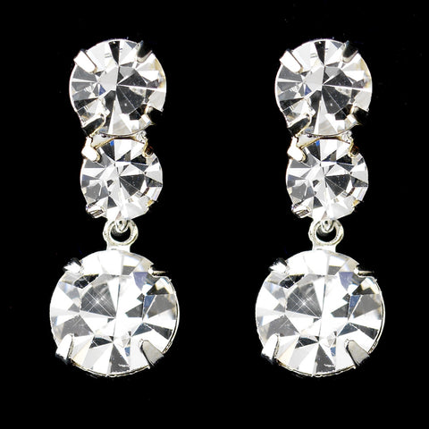 Silver Clear Round Rhinestone Dangle Bridal Wedding Earrings 5116