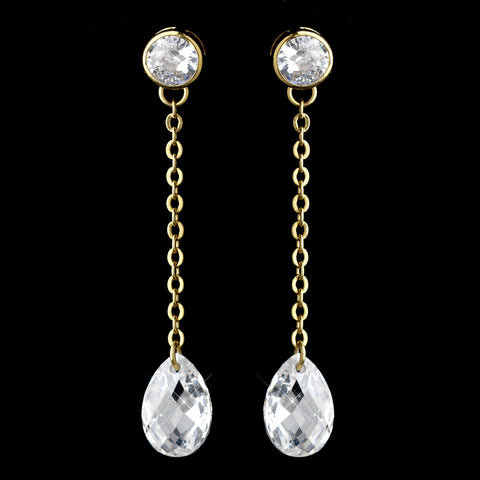 Gold Clear CZ Crystal Dangle Bridal Wedding Earrings 5211