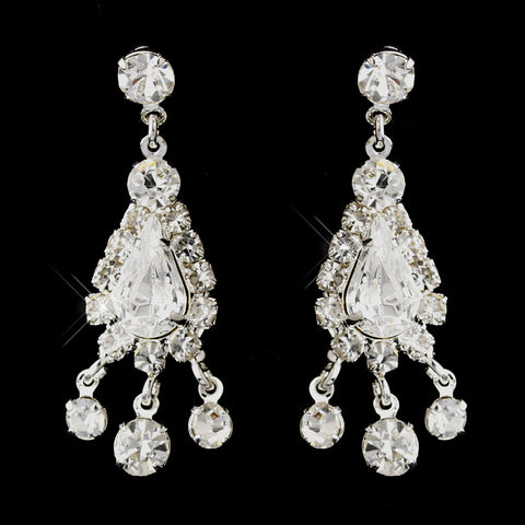 Silver Clear Round & Teardrop Rhinestone Dangle Bridal Wedding Earrings 5231