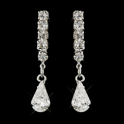 Silver Clear Teardrop Rhinestone Dangle Bridal Wedding Earrings 5864