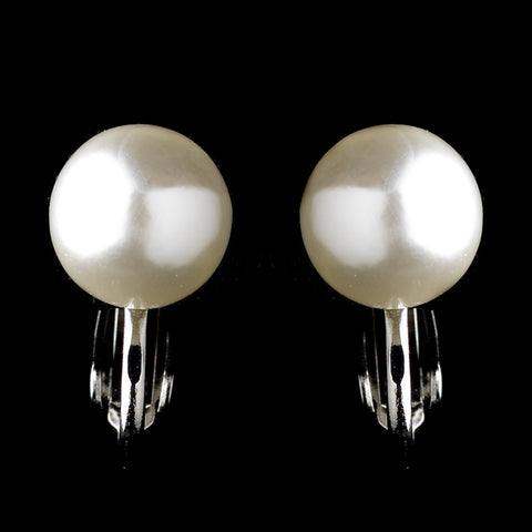 Silver White Pearl Stud or Clipped Bridal Wedding Earrings 6052