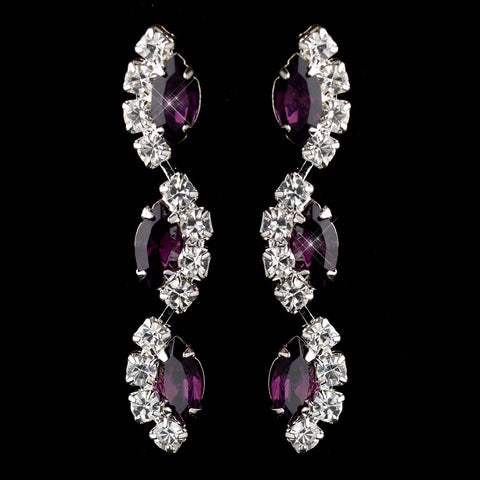 Silver Amethyst Alternating Marquise Rhinestone Dangle Bridal Wedding Earrings 6122