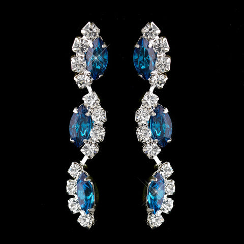 Silver Teal Alternating Marquise Rhinestone Dangle Bridal Wedding Earrings 6122
