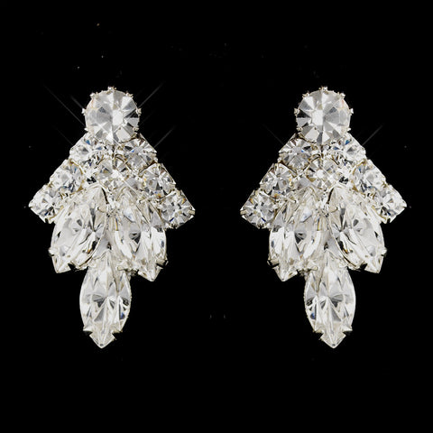 Silver Clear Round & Marquise Rhinestone Cluster Bridal Wedding Earrings 6132