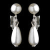 Silver White Glass Pearl Dangle Bridal Wedding Earrings 7062