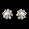 Silver White Glass Pearl & Clear Rhinestone Stud Bridal Wedding Earrings 7202