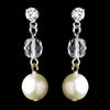 Silver White Pearl & Rhinestone Drop Bridal Wedding Earrings 8206