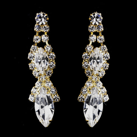 Gold Clear Marquise Rhinestone Drop Bridal Wedding Earrings 8361