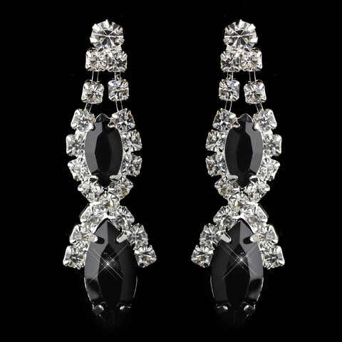 Silver Black Marquise Rhinestone Drop Bridal Wedding Earrings 8361