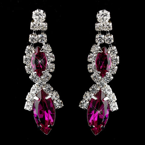 Silver Fuchsia Marquise Rhinestone Drop Bridal Wedding Earrings 8361