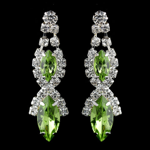 Silver Peridot Marquise Rhinestone Drop Bridal Wedding Earrings 8361