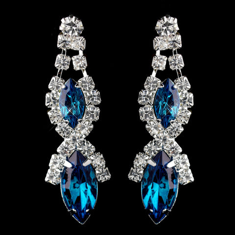Silver Teal Marquise Rhinestone Drop Bridal Wedding Earrings 8361