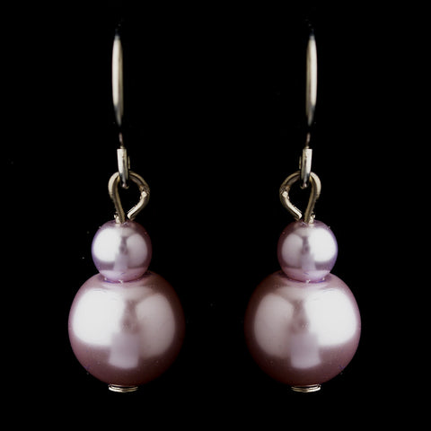 Silver Light Amethyst Glass Pearl Drop Bridal Wedding Earrings 8601