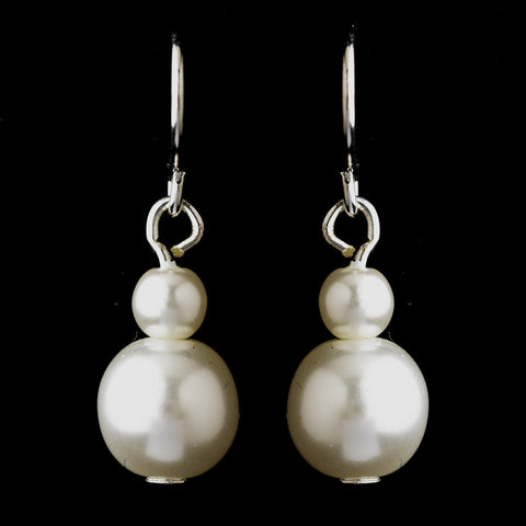 Silver White Glass Pearl Drop Bridal Wedding Earrings 8601