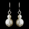 Silver White Glass Pearl Drop Bridal Wedding Earrings 8601