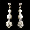 Silver White Czech Pearl & Clear Rhinestone Drop Pierced Bridal Wedding Earrings 8609