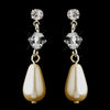 Silver Ivory Czech Pearl, Swarovski Crystal and Rhinestone Drop Bridal Wedding Earrings 8650