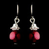 Silver Burgundy Glass Pearl & Bali Bead Drop Bridal Wedding Earrings 8662