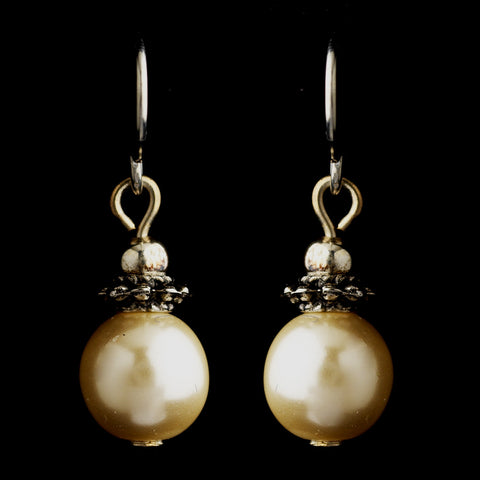 Silver Ivory Glass Pearl & Bali Bead Drop Bridal Wedding Earrings 8662