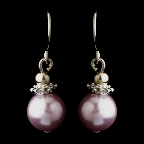 Silver Light Amethyst Glass Pearl & Bali Bead Drop Bridal Wedding Earrings 8662