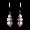 Silver Light Amethyst Czech Pearl & Clear Rhinestone Rondelle Drop Bridal Wedding Earrings 8805