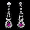 Silver Fuchsia & Clear Rhinestone Dangle Bridal Wedding Earrings 9381