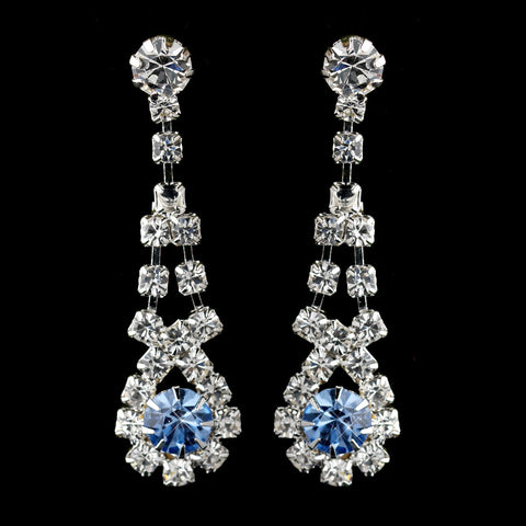 Silver Light Blue & Clear Rhinestone Dangle Bridal Wedding Earrings 9381