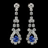 Silver Sapphire & Clear Rhinestone Dangle Bridal Wedding Earrings 9381