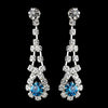 Silver Teal & Clear Rhinestone Dangle Bridal Wedding Earrings 9381