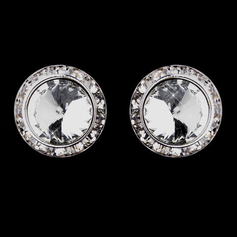 Silver Clear Round Rhinestone Rondelle Stud Pierced Bridal Wedding Earrings 9932