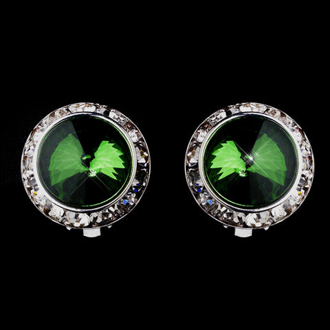 Silver Emerald Round Rhinestone Stud Bridal Wedding Earrings 9932