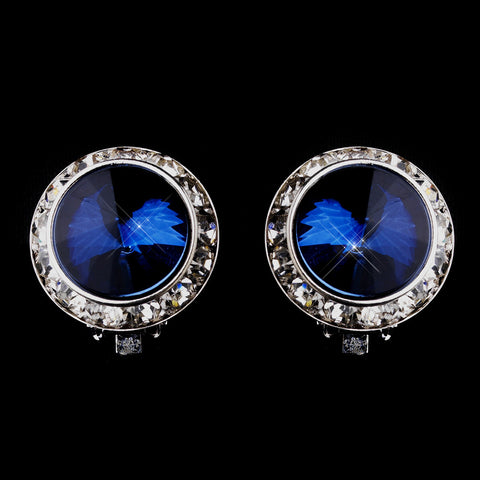 Silver Navy Round Rhinestone Rondelle Stud Bridal Wedding Earrings 9932
