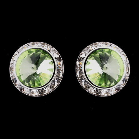 Silver Peridot Round Rhinestone Rondelle Stud Bridal Wedding Earrings 9932
