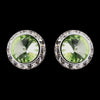 Silver Peridot Round Rhinestone Rondelle Stud Bridal Wedding Earrings 9932