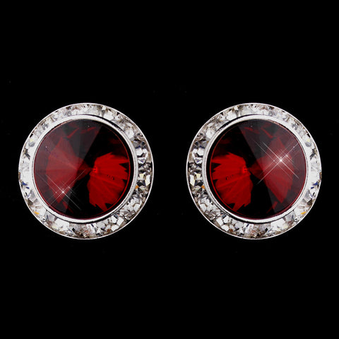 Silver Ruby Round Rhinestone Rondelle Stud Bridal Wedding Earrings 9932