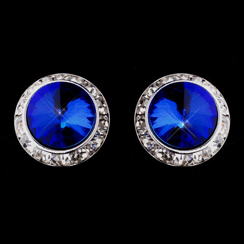 Silver Sapphire Round Rhinestone Rondelle Stud Bridal Wedding Earrings 9932