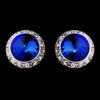 Silver Sapphire Round Rhinestone Rondelle Stud Bridal Wedding Earrings 9932
