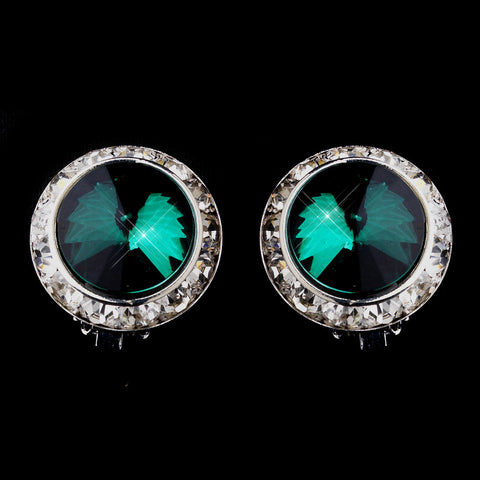 Silver Teal Round Rhinestone Rondelle Stud Bridal Wedding Earrings 9932