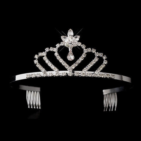Silver Clear Rhinestone Heart Navette & Teardrop Bridal Wedding Tiara Headpiece 0011
