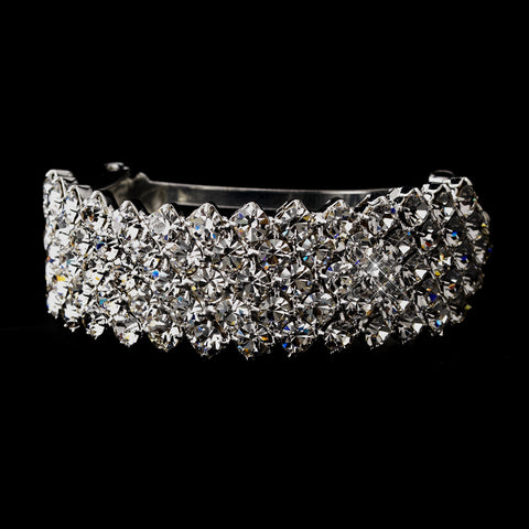 Silver Clear 5 Row Rhinestone Ponytail Bridal Wedding Hair Barrette 0140