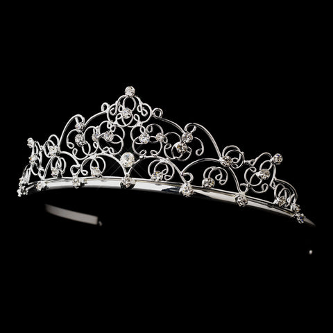 Silver Clear Rhinestone Swirl Bridal Wedding Tiara 0266