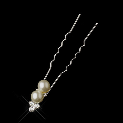 Silver White Pearl Bridal Wedding Hair Pin 0527