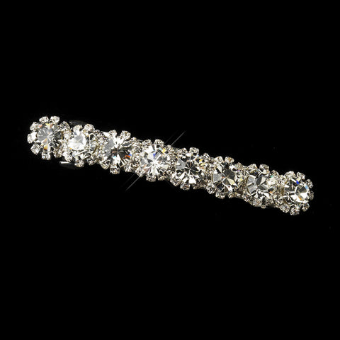 Silver Clear Round Rhinestone Bridal Wedding Hair Barrette 12238
