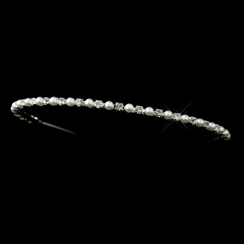 Silver White Pearl & Clear Rhinestone Bridal Wedding Headband Headpiece 1925